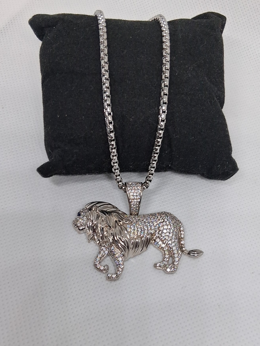 14K White Gold Plated Lion Pendant Necklace with Pavé CZ